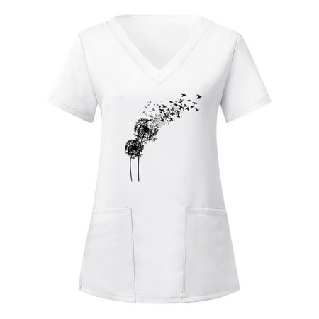 

Luiyenes Tshirts Shirts for Women Graphic V-Neck V Neck Scrub Top