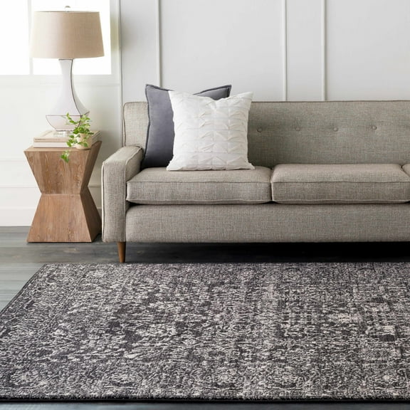 Hauteloom Roseland Living Room, Bedroom Area Rug - Traditional - Black, Charcoal, Medium Gray - 2' x 2'11"