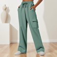 thumbnail image 2 of Zjunqe Womens Cargo Sweatpants High Waisted Wide Leg Joggers Pants Soft Cotton Fleece Baggy Trousers with Pockets Drawstring Elastic Waist Fall Lounge Workout Outfits Casual Athletic Pants Green L, 2 of 7