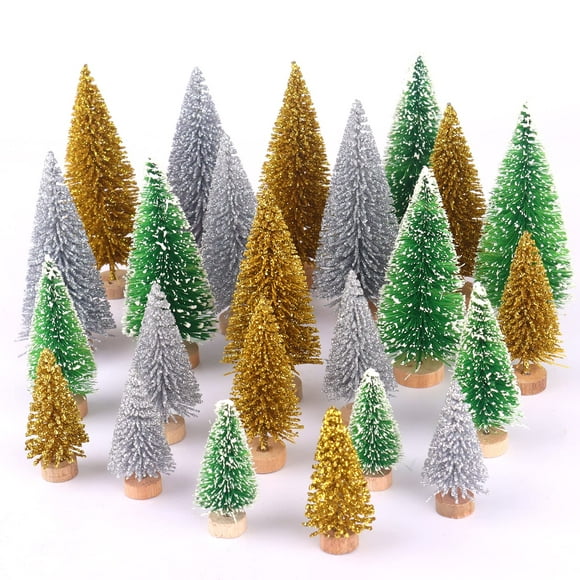 Decoración de escritorio con forma de pino en miniatura LOYUDEQIU árbol de Navidad 24 unidades plateado dorado verde