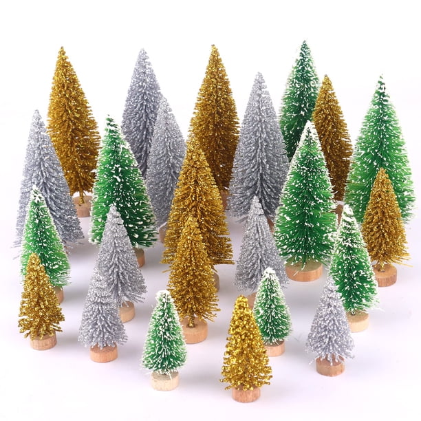 Decoración de escritorio con forma de pino en miniatura LOYUDEQIU árbol de Navidad 24 unidades plateado dorado verde