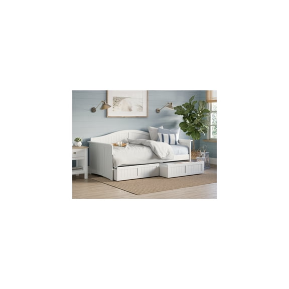 Twin Daybed with Drawers - White Wood Frame & Storage - Elegant Design