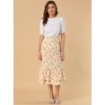 thumbnail image 2 of Unique Bargains Women's Floral Print Elastic Waist Ruffle Hem Midi Skirt, 2 of 6