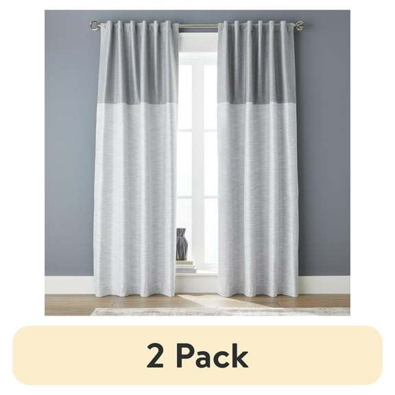 (2 pack) Better Homes & Gardens Colorblock Rod Pocket and Back Tab Blackout Curtain Panel, 1-Piece, Silver, 50" W x 84" L