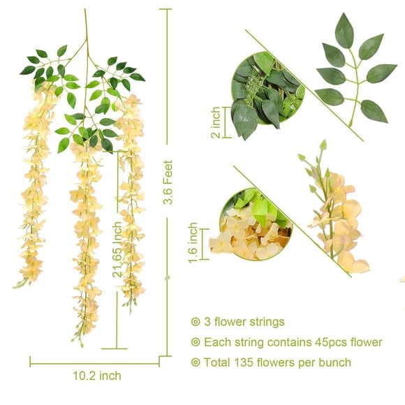 Vigne Wisteria Suspendue de 45 Pouces Fleurs Artificielles en Soie, Parfaites pour la Décoration de la Maison et du Jardin