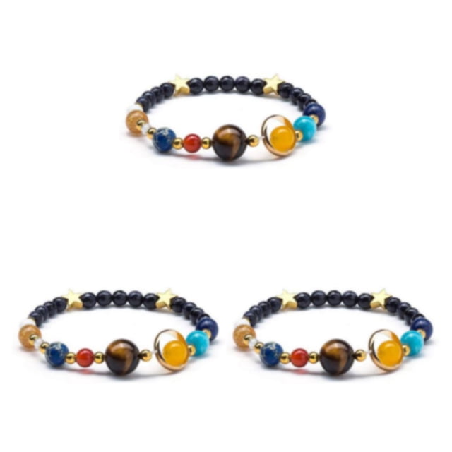 Justharion Solar Systems Bracelet Stylish Unisex Handmade Elastic Replacement Decorative Bangle Jewelry Ornament Birthday Gift Type 7 3PCS