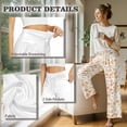 thumbnail image 4 of SCRAWLGOD Floral Leaf Print Beige White Women's Palazzo Lounge Pants Stretchy Comfy Wide Leg Casual Pants Trendy Soft High Waisted Flowy Pants with Side Pockets, L, 4 of 7