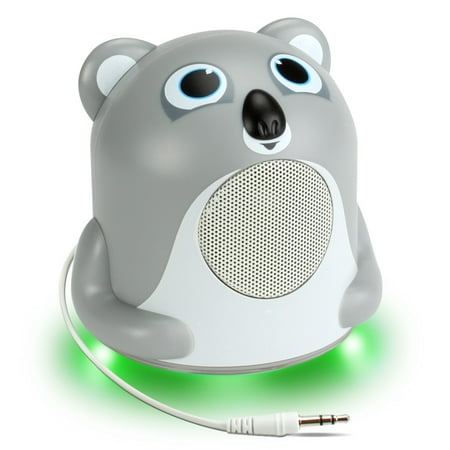 GOgroove Mini Cute Animal Battery Powered Portable Wired Speaker (Koala) with LED Night Light Speaker for Kids - Passive Subwoofer, Built-in 3.5mm AUX Cable - Plug into Tablets, Phones,