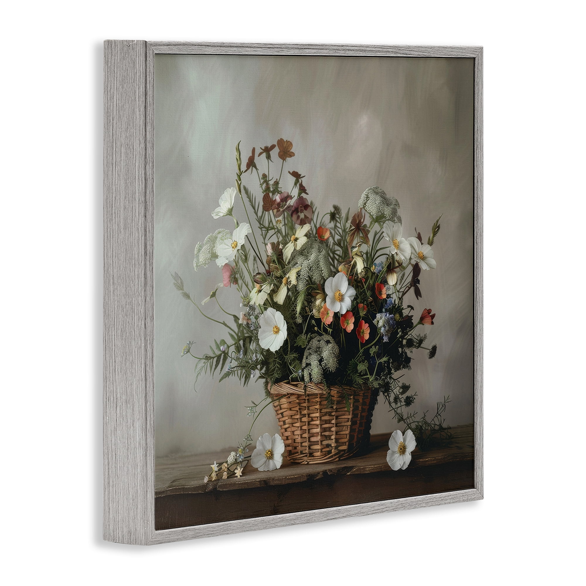 Stupell Industries Flowers In A Basket Arrangement Gray Framed Giclee Art, design by Lazar Studio