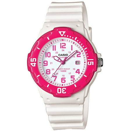Casio Women's Dive Style Watch with White Glossy Resin Strap with Pink Accents - Walmart.com