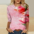 thumbnail image 2 of CYMMPU Spring Tops Crew Neck Summer Fashion Shirts 3/4 Sleeve Floral Pattern Tunic Tops Loose Fit Blouses for Women Dressy Casual Mother's Gift Topss Pink L, 2 of 5