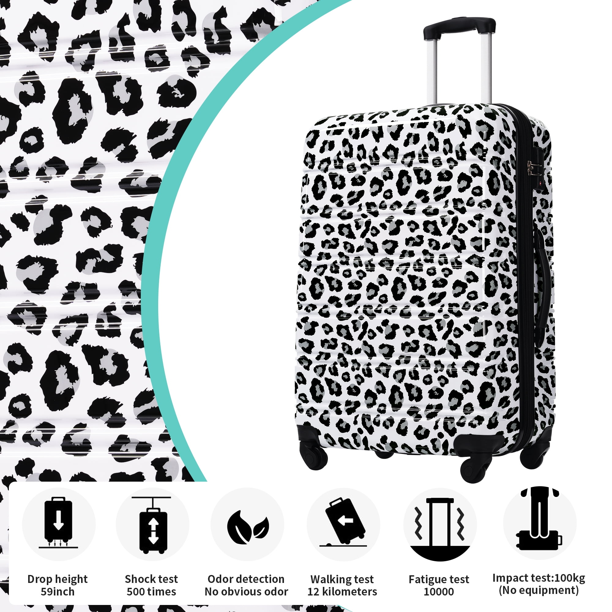 MAYEERTY 3-Piece Lightweight PC Luggage Set - Leopard Print Expandable Hardshell Suitcase with TSA Lock & Spinner Wheels, Black