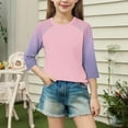 thumbnail image 5 of Summer 3/4 Sleeve Shirts for Teen Girls Raglan Gradient Color Block Crewneck T Shirts Fashion Casual Cute Y2K Kids Toddler Clothes Tween Tee Shirts Fall Outfits, Size 4-15, 5 of 7