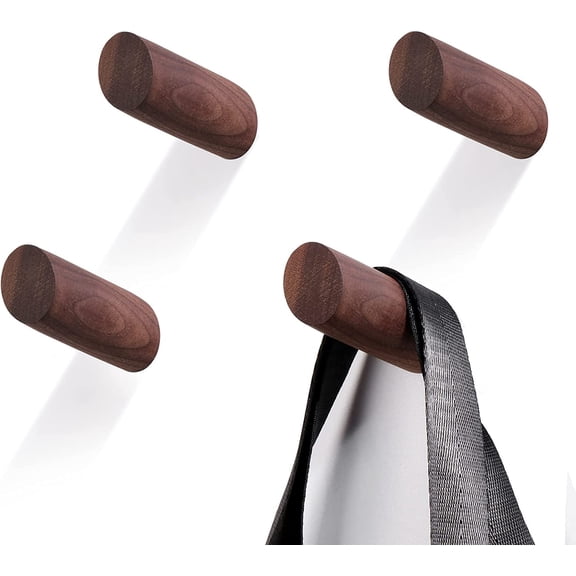 Wood Wall Hooks. 4 Pack Walnut Coat Hooks Wall Mounted Rustic Wooden Hooks Heavy Duty Robe Hook Hat Rack | Hooks for Hanging Bathroom Towels Clothes Hanger