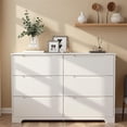 thumbnail image 3 of White  Dresser , 6 Drawer Double Dresser with Cutout Handles, Modern Wood Chest of Drawers Smooth Metal Rail, 3 of 8