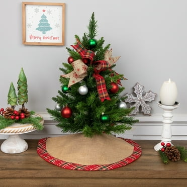 Northlight Burlap Mini Christmas Tree Skirt with Red Plaid Border - 20"