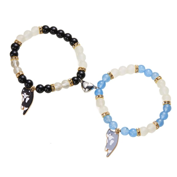 2Pcs Magnetic Fastening Bangles Cats Pendant Bracelet for Daily Wear and Parties