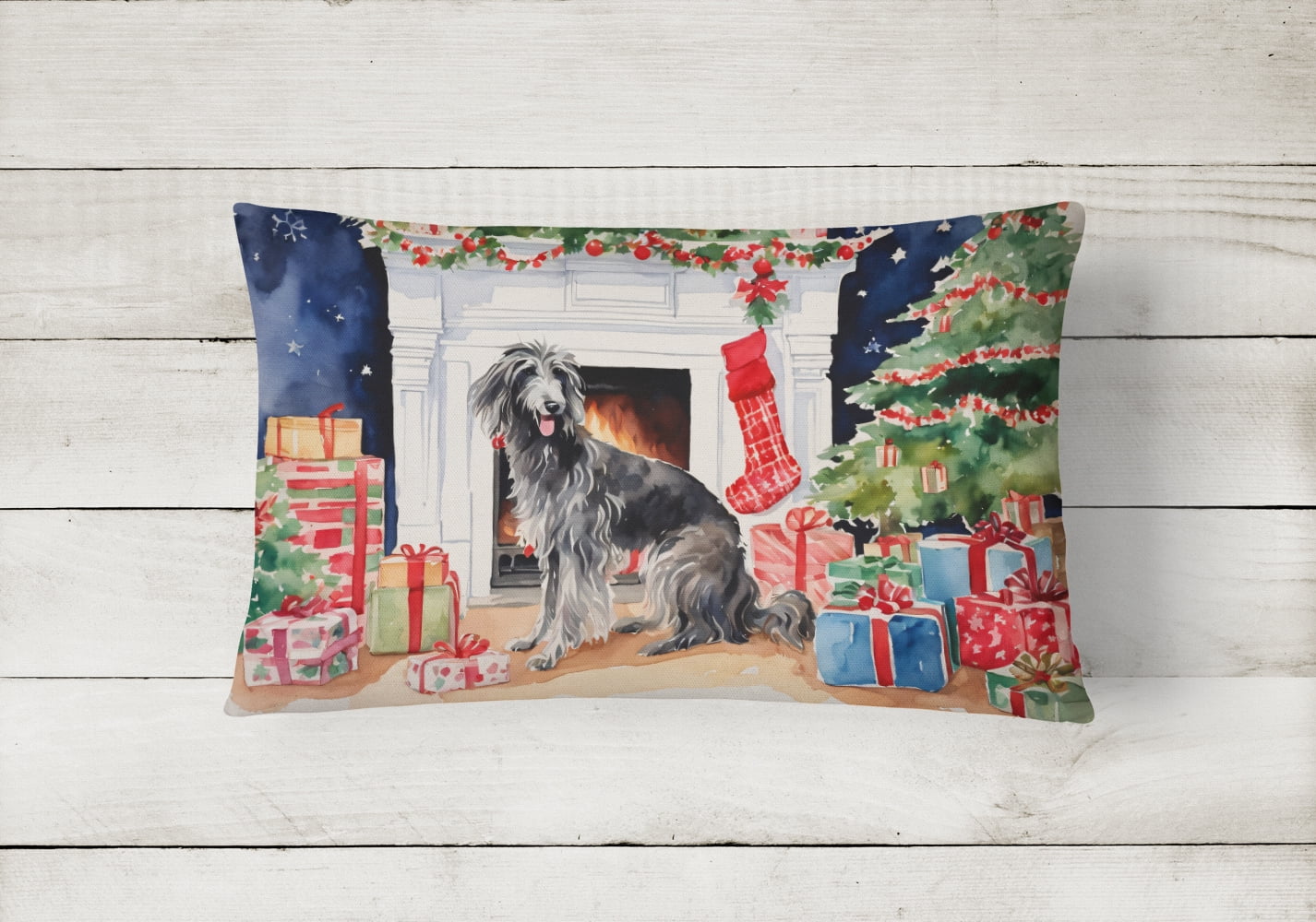 Scottish Deerhound Cozy Christmas Throw Pillow 12 in x 16 in