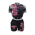 thumbnail image 1 of Ensemble 2 Pcs Universitaire pour Femmes Haut Court à Manches Courtes Survêtement Bodycon Shorts Combinaison S Gris, 1 of 5
