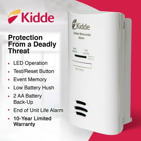 Kidde AC Plug-In Carbon Monoxide Detector with Battery Backup, CO Alarm with LED Light Indicators