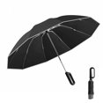 thumbnail image 1 of Tignapoo Auto-Reverse Windproof Folding Umbrella with Carabiner Handle - 10 Reinforced Fiberglass Ribs, 280T Pongee Fabric, Compact & Durable for Travel - Black, 1 of 6