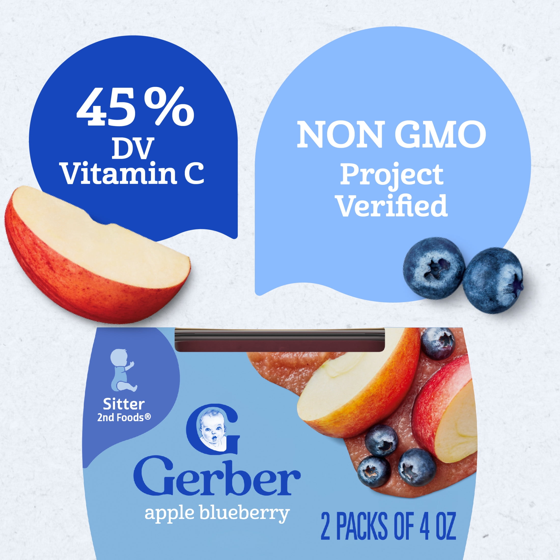 (12 pack) Gerber Stage 2 Baby Food, Apple Blueberry Puree Tub, Baby Puree, 2PK 8 oz