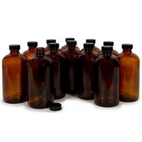 Vivaplex, 12, Amber, 16 oz Glass Bottles, with Lids