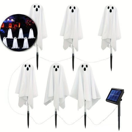 Halloween Decorations Solar Garden Lights Outdoor 6 Pack Halloween Ghost Decorations Lights Solar Scary Ghost Path Lights for Halloween Party Decor