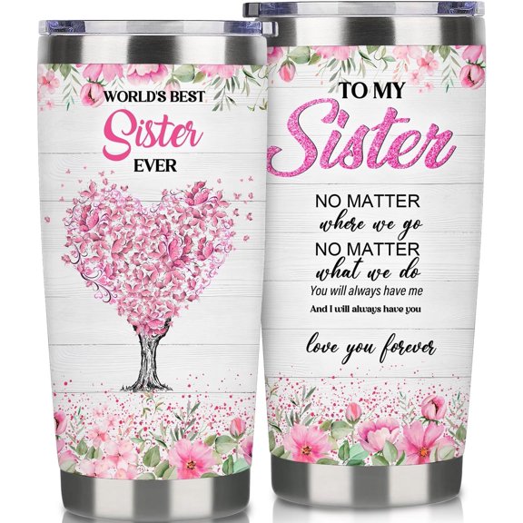 Sister Tumbler for Sisters Gift -20 oz Coffee Cup Sisters Gifts from Sister/Brother,Ideal Sister Birthday Gift