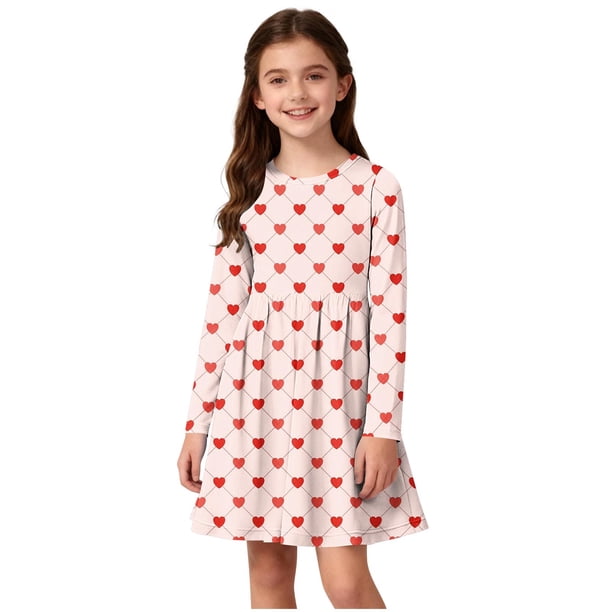 Vestido de manga larga con cuello redondo para niñas, vestido elástico de manga larga, corte A, estilo patinador con volantes, vestido de recital escolar, vestido de manga larga con cuello redondo par
