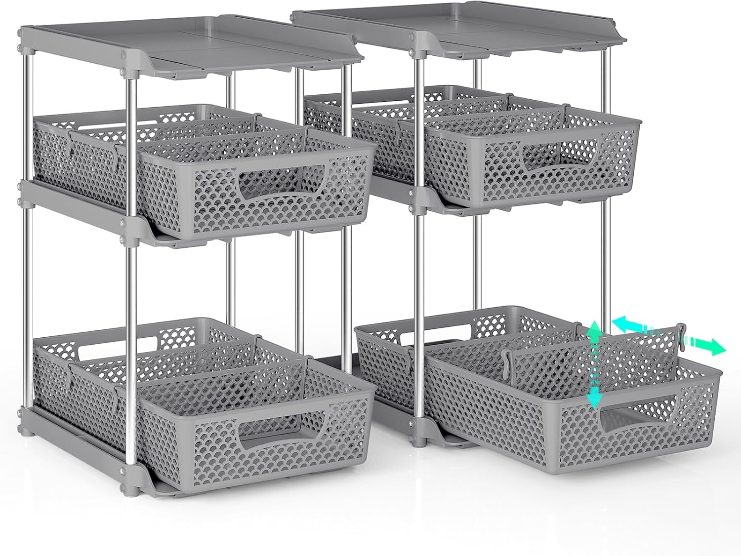 TAIMASI Pull-Out 3 Tier Bathroom Organizers and Storage, Under Sink Organizer, Kitchen Cabinet Organizer Gray, 2 (Count)