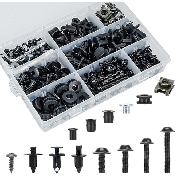 Motorcycle Fairing Bolt Kit, 397 Pcs M4 M5 M6 Universal Windscreen Screws Fasteners Fairing Bolts Nut Clips Kit Fit for Kawasaki Suzuki Yamaha BMW Honda GSXR Harley Davidson Motorcycle