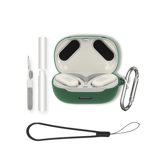Soft Silicone Protective Case for JBL Endurance Peak 3 Earbuds,Shockproof & Anti-Scratch Cover with Keychain,Lanyard & Cleaning Kit,Anti-Lost & Dustproof Protector for Peak 3 Headphones cover-Green
