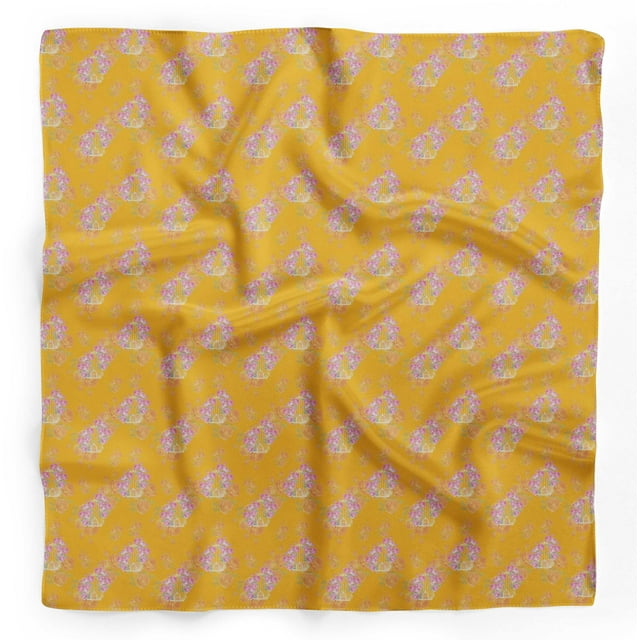 Bimba Cage Dorée et Roses Grandiflora Foulard Foulard en Pure Soie Imprimée Dupatta Tête Cou Bandanas pour Femmes 40 x 80 Pouces