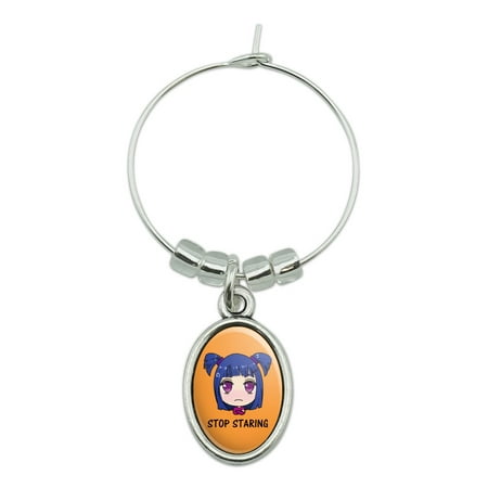 Stop Staring Kawaii Chibi Girl Pigtails Wine Glass Oval Charm Drink (Best Way To Stop Drinking Wine)