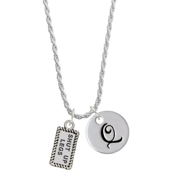 Delight Jewelry Silvertone Shut Up Legs Silvertone Script Initial Disc - Q - Charm Necklace, 20"+3"