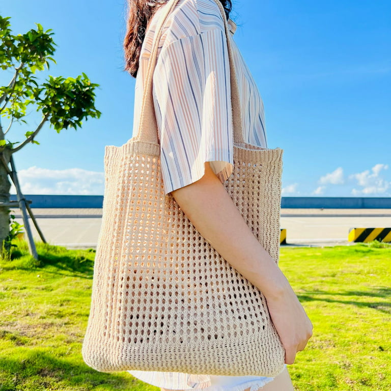 Crochet Bags For Women Hand-Woven Knit Bag With Lining Girls Summer Beach  Mesh Handbag Tote Bag(Orange)