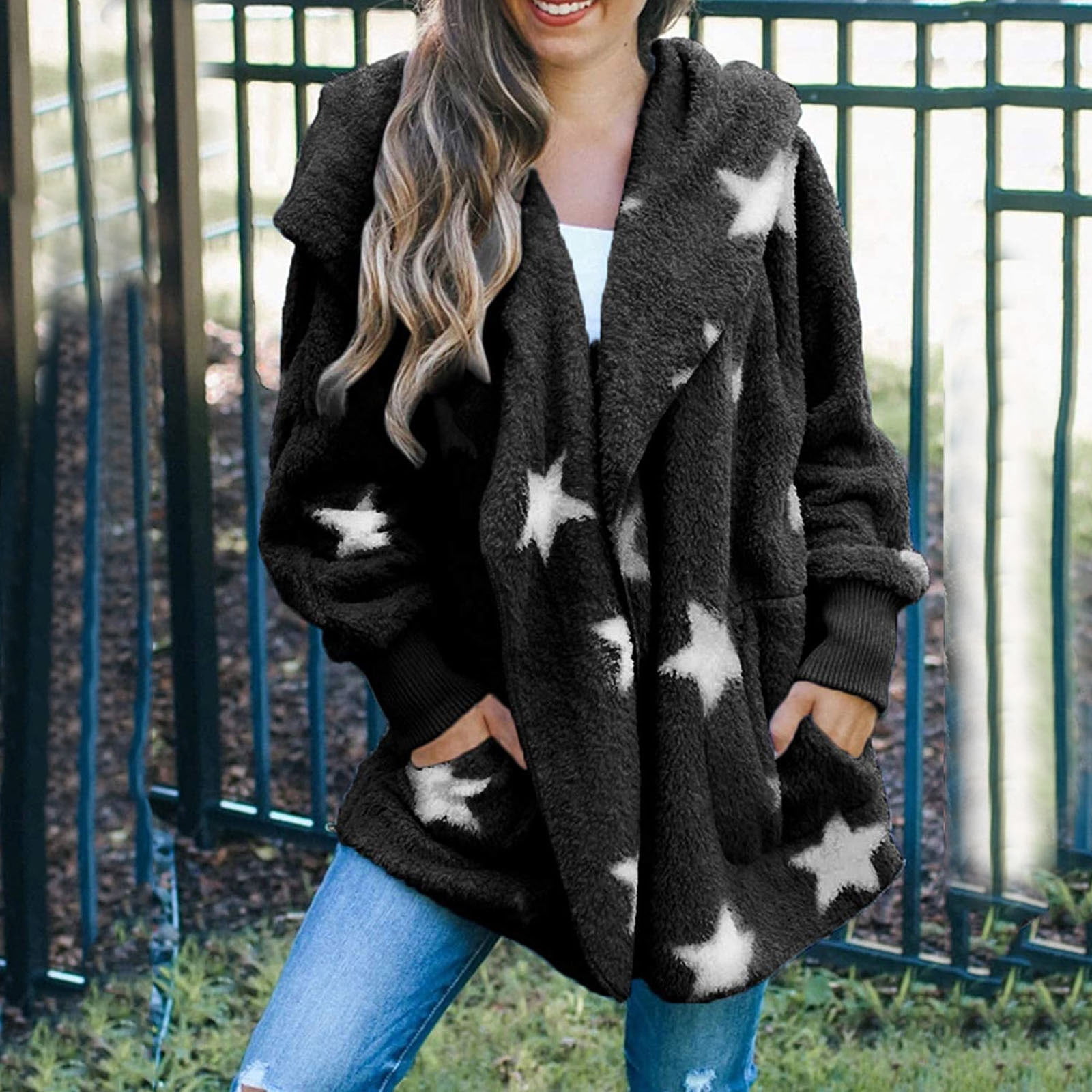 Black sherpa cardigan deals