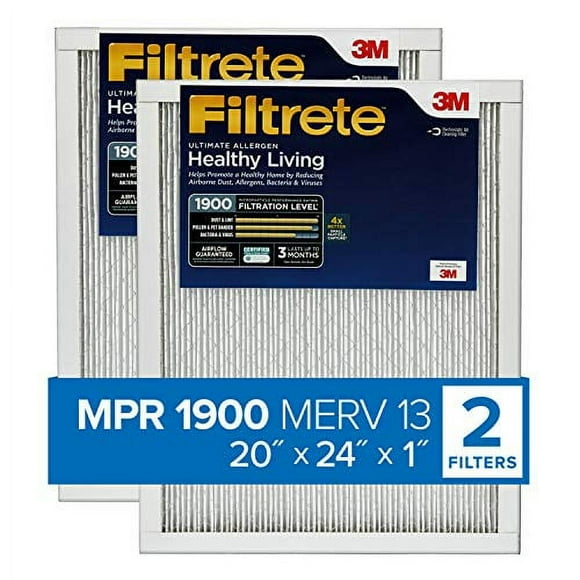 Filtrete 20x24x1, AC Furnace Air Filter, MPR 1900, Healthy Living Ultimate Allergen, 2-Pack (exact dimensions 19.81 x 23.81 x 0.78)