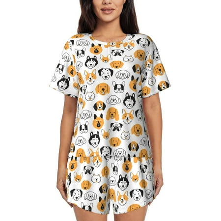 Ocsxa Dog Faces Print Women s Short-Sleeved Pajama Set Pajamas 2 Piece Short Sleeve Sleepwear Set Summer Pajamas Set Lounge Sets 2-Piece Pj-Small