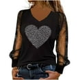 thumbnail image 2 of Zorckvet Womens Tops Valentine's Day Long Sleeved Mesh Sequined Splicing Together V Neck Tops Gifts for Her Black M, 2 of 6