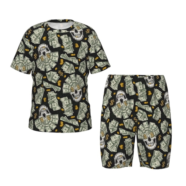 Balery Skull with Dollar Conjunto de Pijama Infantil de Manga Corta con Estampado – Ropa de Dormir de Algodón Suave-Medium