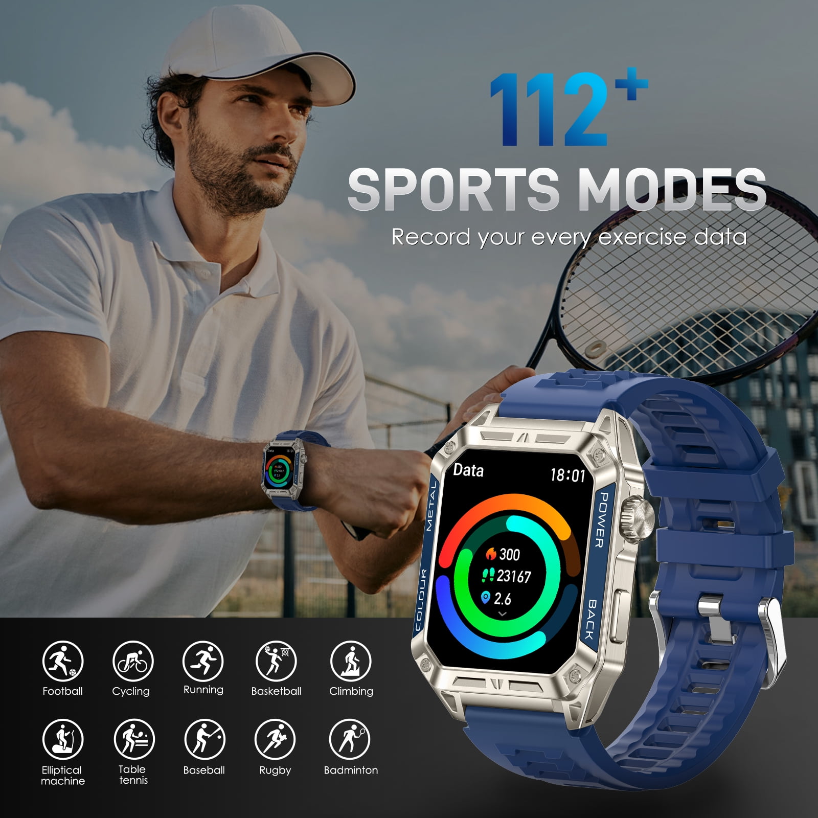 EIGIIS A33 Smartwatches for Men with Call 1.91" HD Outdoor Rugged Smart Watch with 100+ Sports Mode Pedometer Smartwatch for iOS Android Phones, Black