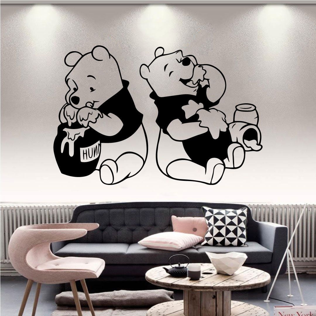 Winnie The Pooh Pooh Bear Pooh Winnie The Pooh Loves Hunny Silhouette Vinyl Sticker Wall Art Decoration Decal For Kids Baby Girl Baby Boy Room Home Room Wall Sticker Decoration Size (27x30 inch)