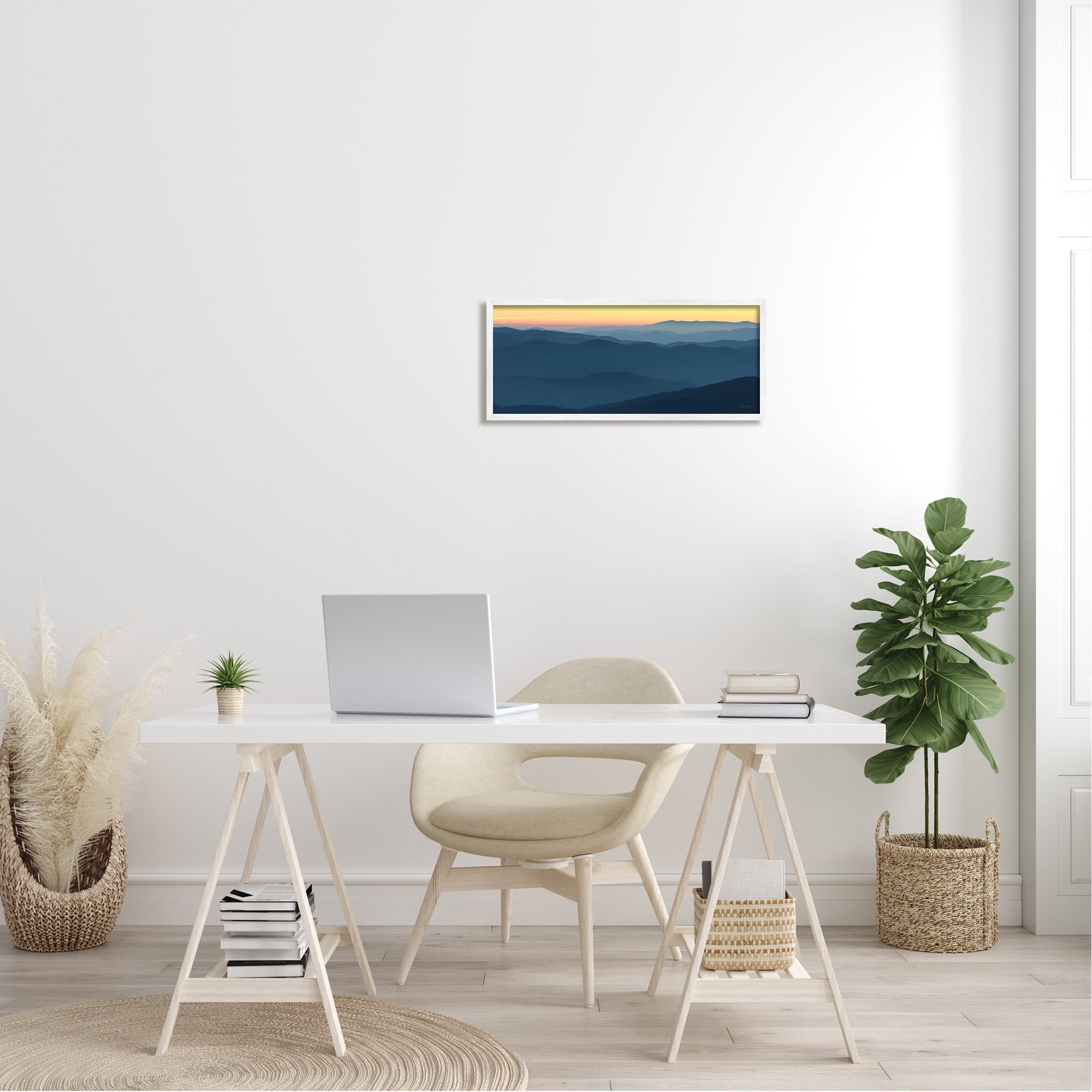 Stupell Industries Panoramic Horizon Sunset Sunrise Blue Mountain Range Photography White Framed Art Print Wall Art, 24x10, by Lori Deiter