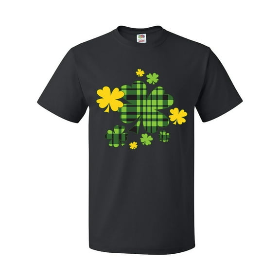 Inktastic St. Patrick's Day Plaid Green and Yellow Shamrocks T-Shirt