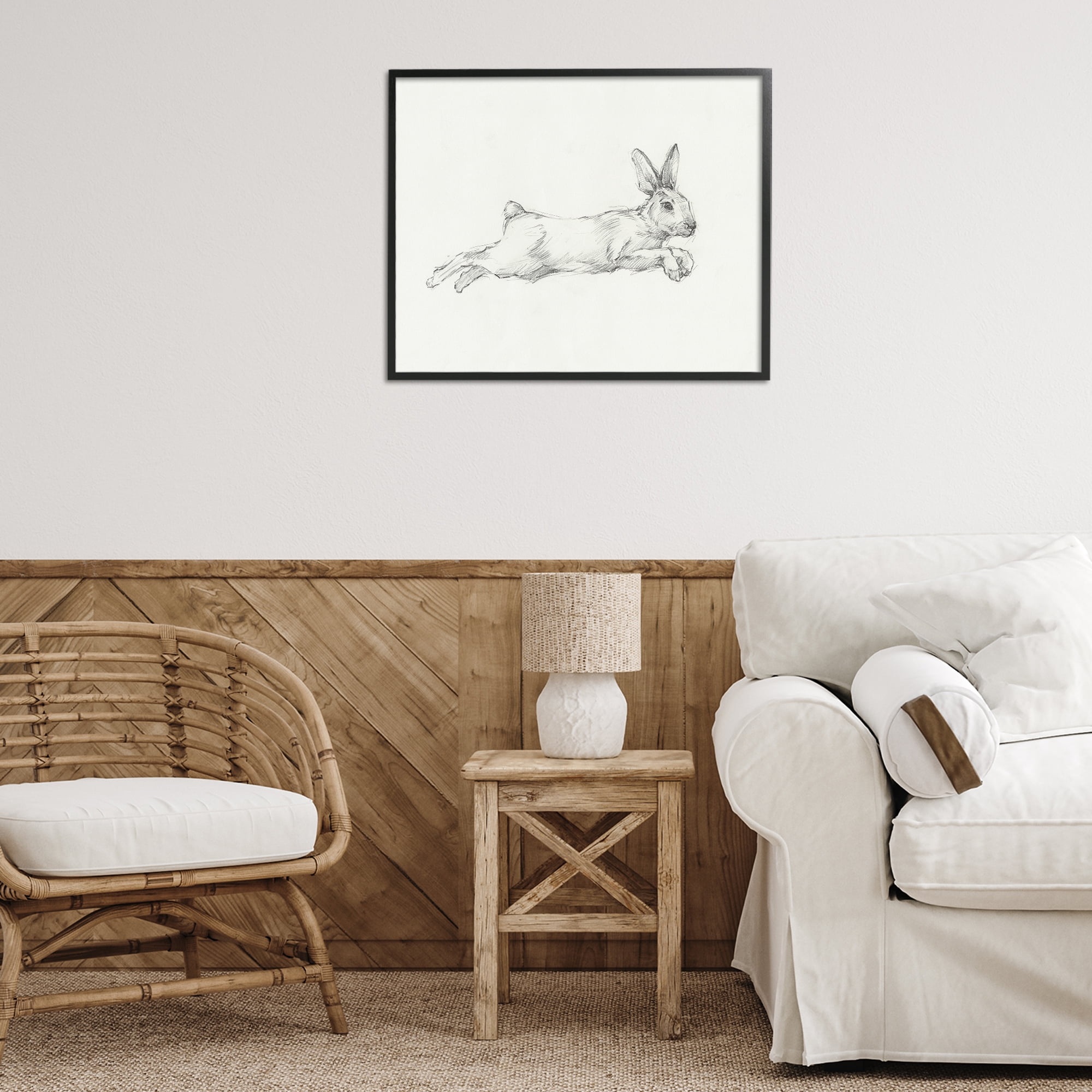 Stupell Industries Jumping Rabbit Sketch Animals & Insects Drawing Black Framed Art Print Wall Art, 30 x 24