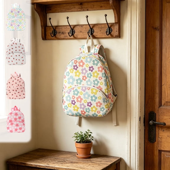 Tarmeek Corduroy Mini Backpack Cute Floral Daypack with Strawberry Print Bag Small Backpack Lightweight Adjustable Straps for Daily Travel Shopping Commute
