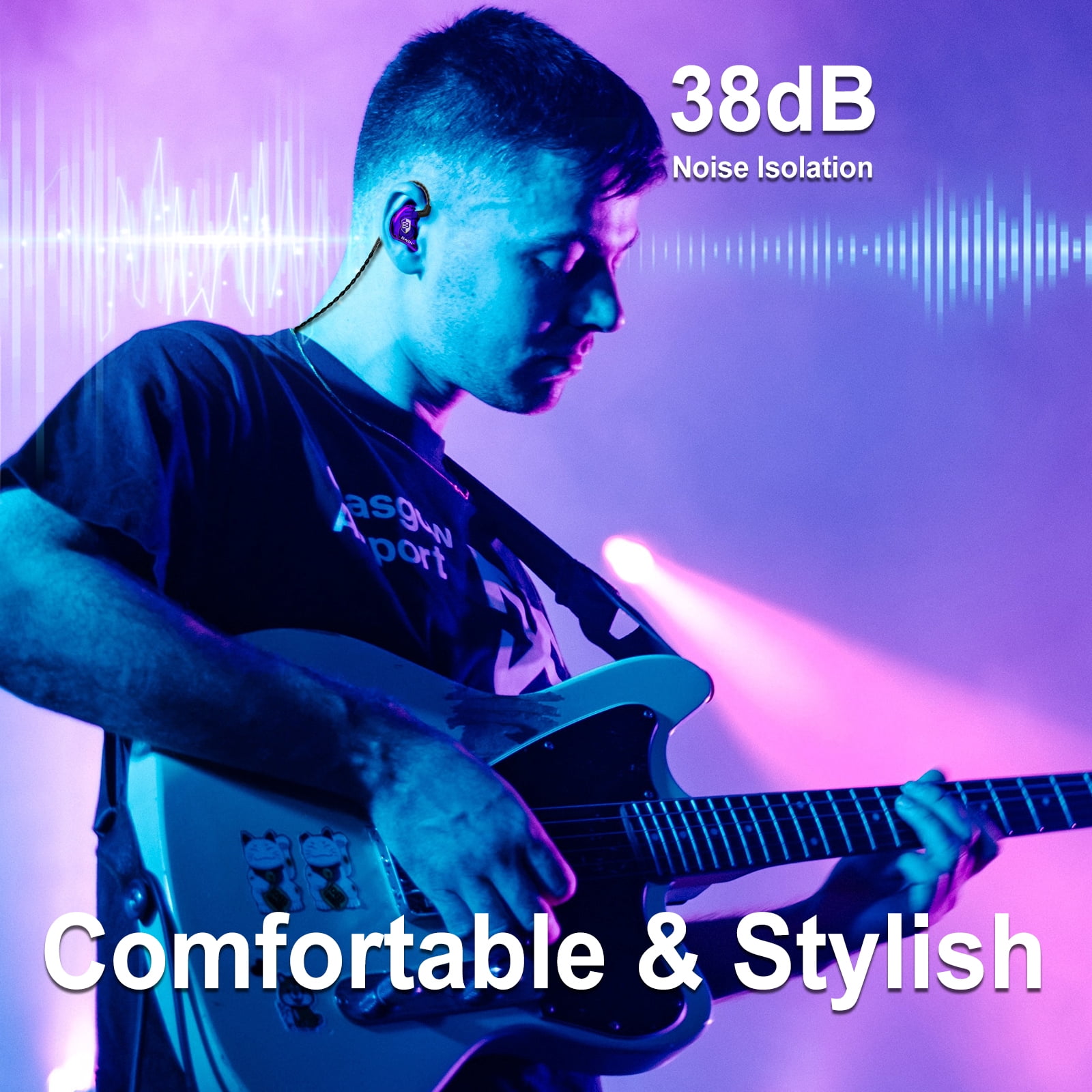 BASN Bsinger Pro in Ear Monitor Headphones for Musicians Audiophiles Drummers, Noise Isolating Earbuds with Dual Driver Dynamic Crystal Clear Sound (Purple)