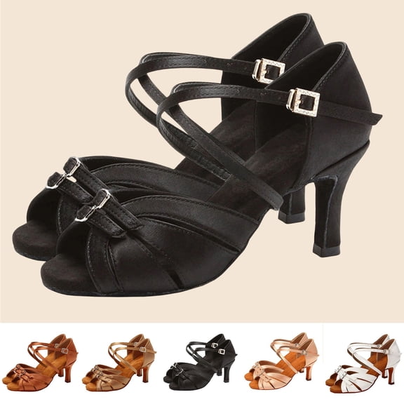 FRSASU Women's Latin Dance Shoes Satin Professional Ballroom Salsa Practice Performance Dance Shoes for Girls Ladies White